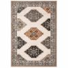 7' X 9' Ivory Gray And Orange Geometric Distressed Area Rug