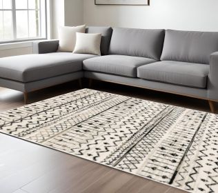 8' X 10' Ivory And Black Abstract Geometric Area Rug