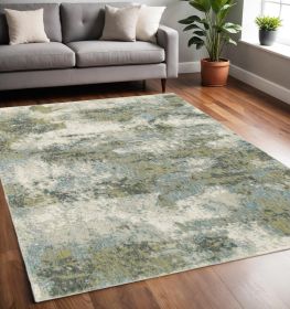 5' X 7' Ivory Sage And Teal Abstract Area Rug