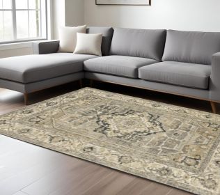 7' X 10' Beige And Gray Medallion Distressed Area Rug