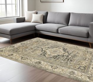 8' X 11' Beige And Gray Medallion Distressed Area Rug