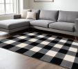 10' X 13' Black And Ivory Gingham Area Rug