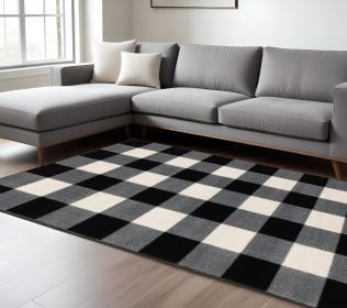 10' X 13' Black And Ivory Gingham Area Rug