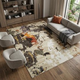7' X 10' Beige and Black Power Loom Area Rug