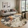 8' Beige and Black Round Power Loom Area Rug
