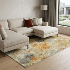 7' X 10' Gold and Ivory Power Loom Area Rug