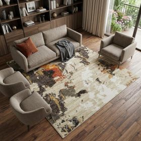 8' X 11' Beige and Black Power Loom Area Rug