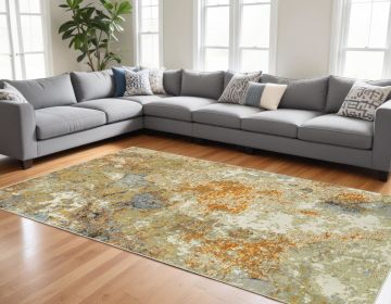 8' X 11' Gold and Ivory Power Loom Area Rug