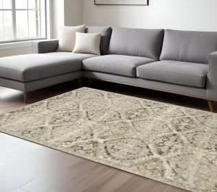10' X 13' Ivory And Gray Trellis Distressed Area Rug