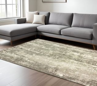 8' X 10' Gray And Ivory Abstract Hand Loomed Distressed Area Rug