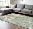 9' X 12' Blue And Gray Abstract Hand Loomed Distressed Area Rug