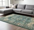 10' X 13' Blue And Ivory Medallion Distressed Area Rug