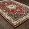 5' X 8' Red And Ivory Floral Medallion Area Rug