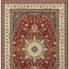 5' X 8' Red And Ivory Floral Medallion Area Rug