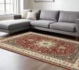 8' X 11' Red And Ivory Floral Medallion Area Rug