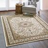 5' X 8' Ivory And Beige Floral Medallion Area Rug