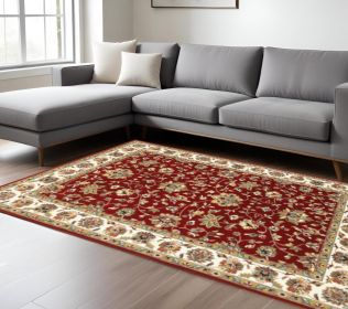 6' X 9' Red And Ivory Oriental Area Rug