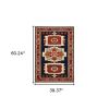 3' X 5' Blue And Red Medallion Area Rug