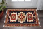 3' X 5' Blue And Red Medallion Area Rug