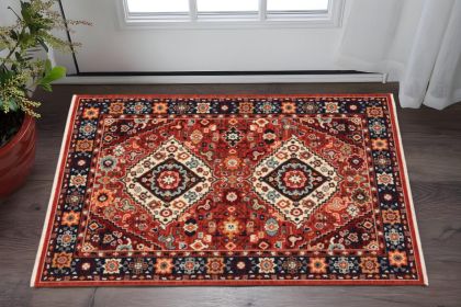 3' X 5' Red And Blue Oriental Area Rug