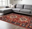 7' X 10' Red And Blue Oriental Area Rug