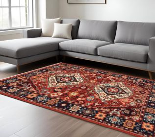 7' X 10' Red And Blue Oriental Area Rug