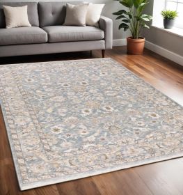 5' X 8' Blue And Ivory Oriental Distressed Area Rug