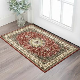 2' X 3' Red And Ivory Area Rug