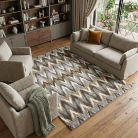 7' X 10' Gray And Taupe Ikat Pattern Area Rug