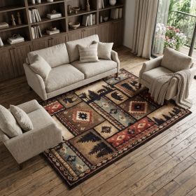 7' X 9' Black And Brown Nature Lodge Area Rug