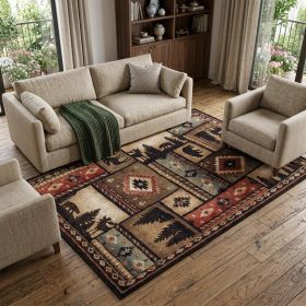 10' X 13' Black And Brown Nature Lodge Area Rug