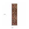 2' X 8' Brown And Red Ikat Patchwork Runner Rug