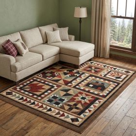 10' X 13' Brown And Red Ikat Patchwork Area Rug