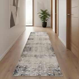 20' Blue And Beige Floral Runner Rug