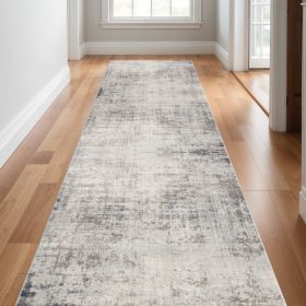 13' Blue And Ivory Abstract Runner Rug