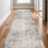 20' Blue And Ivory Abstract Runner Rug