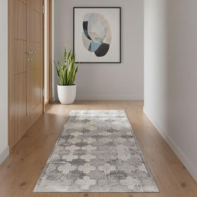20' Gray And Ivory Trellis Runner Rug