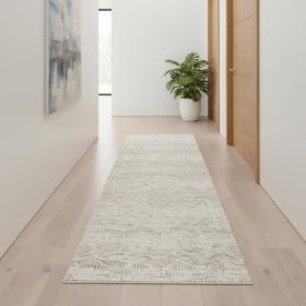 13' Ivory And Gray Ikat Runner Rug