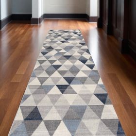 2' X 20' Navy Blue Geometric Diamond Runner Rug