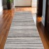 2' X 13' Blue And Beige Distressed Stripes Runner Rug