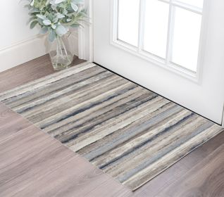 2' X 3' Blue And Beige Distressed Stripes Scatter Rug