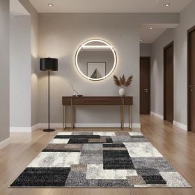 4' X 6' Gray Black and Brown Abstract Geometric Area Rug