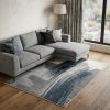 8' X 11' White And Blue Abstract Strokes Area Rug