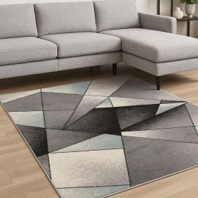 8' X 11' Grey Blue Geometric Area Rug