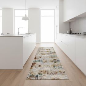 8' Beige And Ivory Abstract Runner Rug