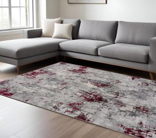 9' X 13' Red and Gray Modern Abstract Area Rug