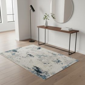 4' X 6' Blue Abstract Dhurrie Area Rug
