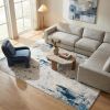 5' X 8' Blue And Ivory Abstract Strokes Area Rug