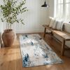 8' Blue Abstract Dhurrie Runner Rug