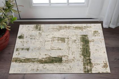 3' X 5' Green Abstract Dhurrie Area Rug